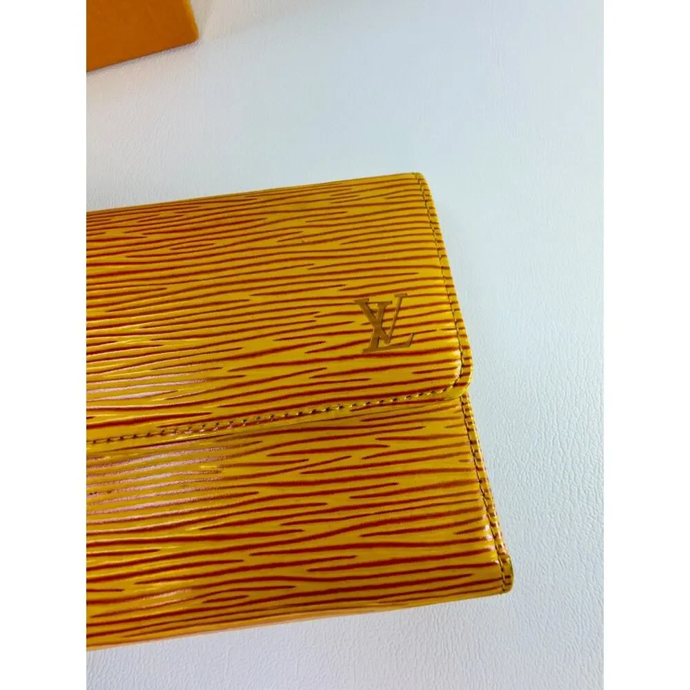 Louis Vuitton Epi Leather Sarah Long Wallet Yellow Bifold Envelope Box VGC